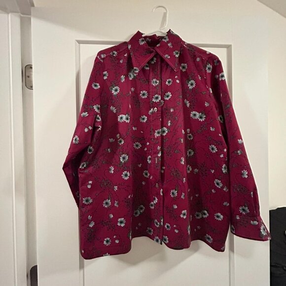 Floral Multi Colored Burgundy Collared - Picture 1 of 2